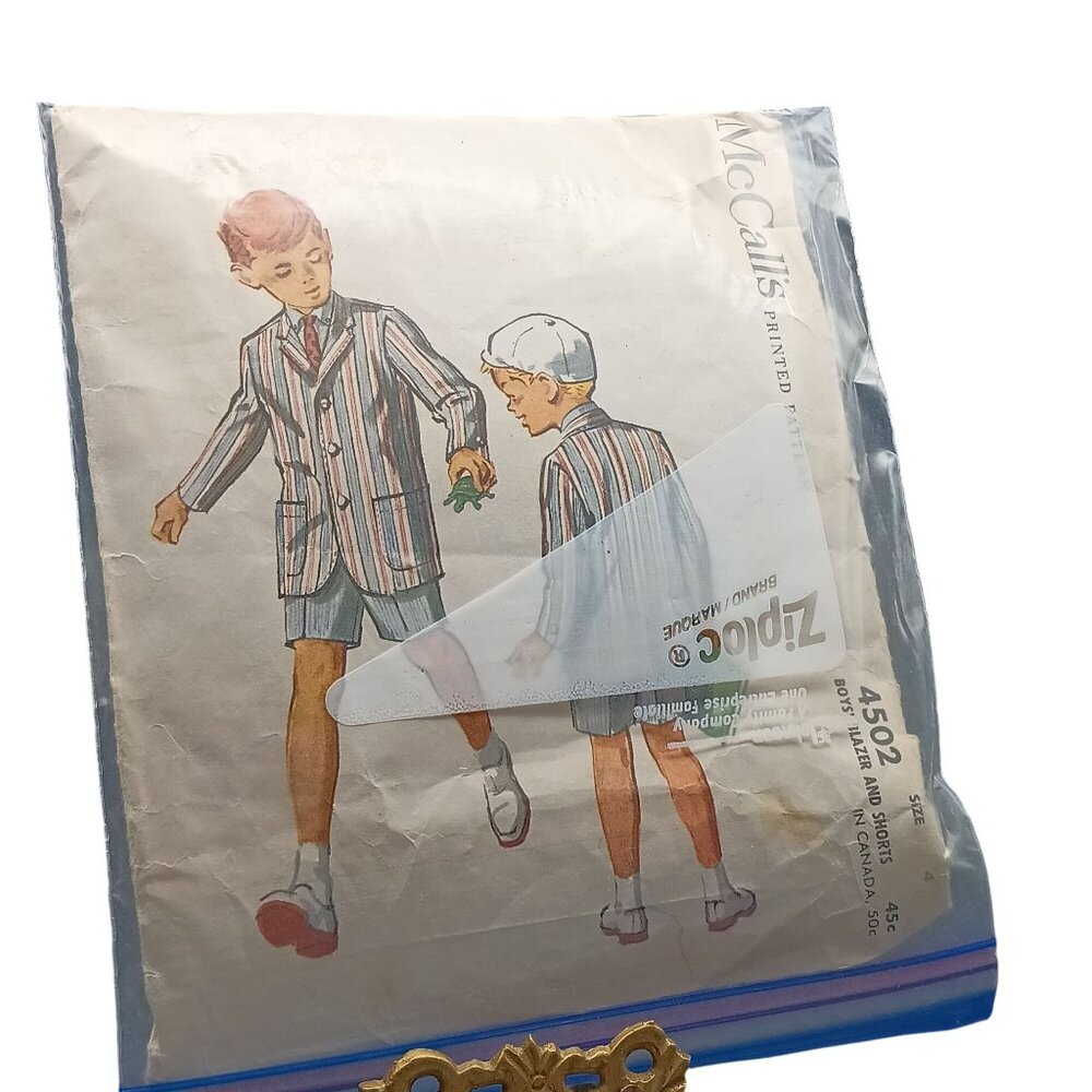 Vintage McCalls Pattern 4502 Boys Suit Jacket Shorts & Cap Size 4 Printed Sewing